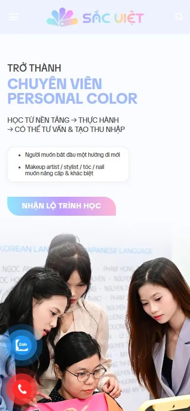 Website Sắc Việt Academy trên mobile, chụp ngày 03/10/2026