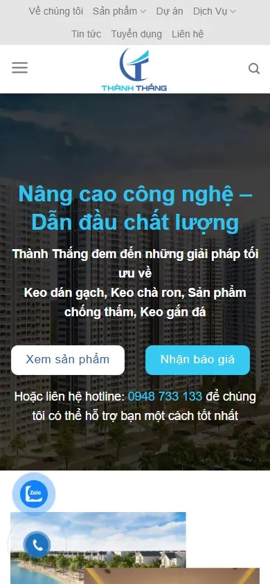 Website Thành Thắng JSC trên mobile, chụp ngày 03/10/2026