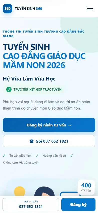 Website Tuyển Sinh360 trên mobile, chụp ngày 03/10/2026