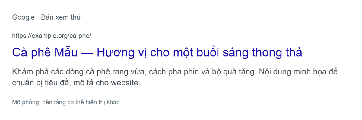 Kết quả minh họa cho Google Snippet Preview