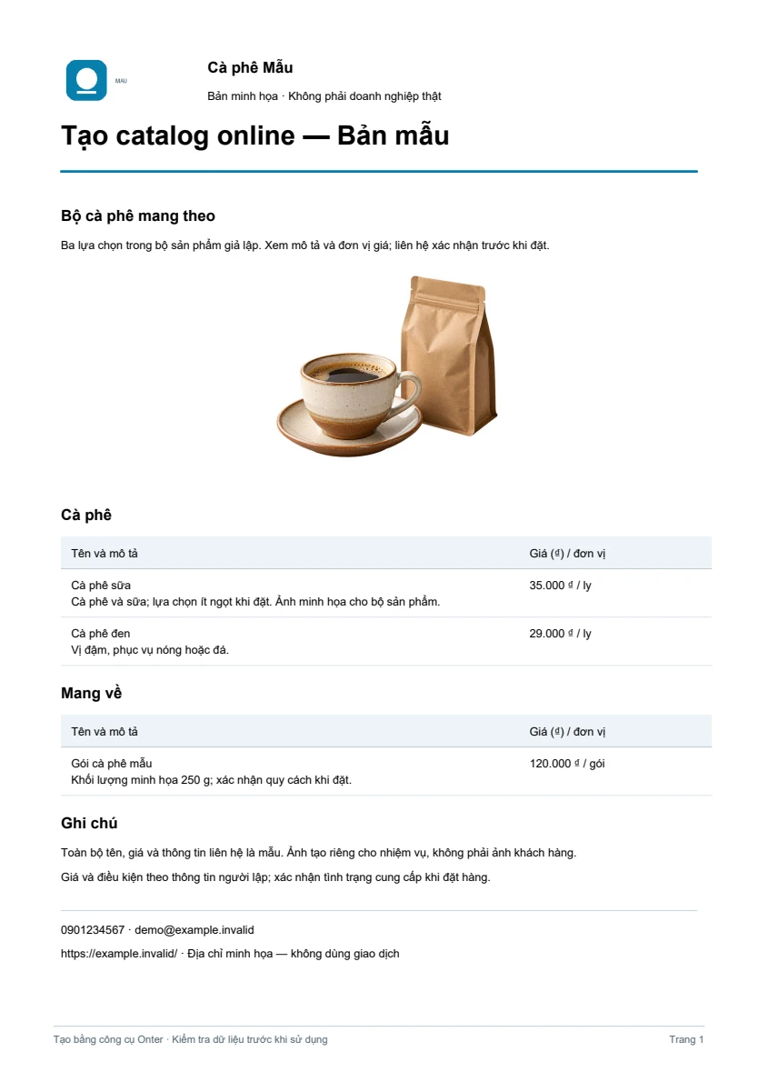 Kết quả minh họa cho Tạo catalog online