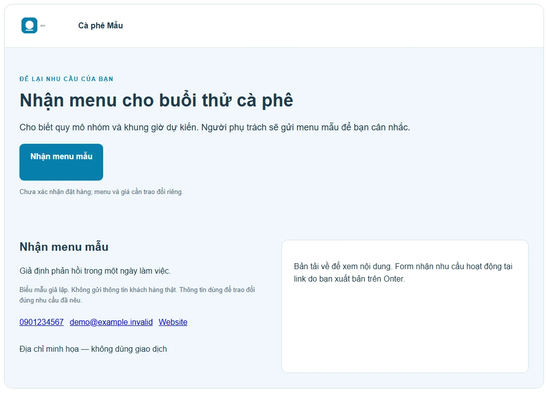 Kết quả minh họa cho Tạo form thu lead