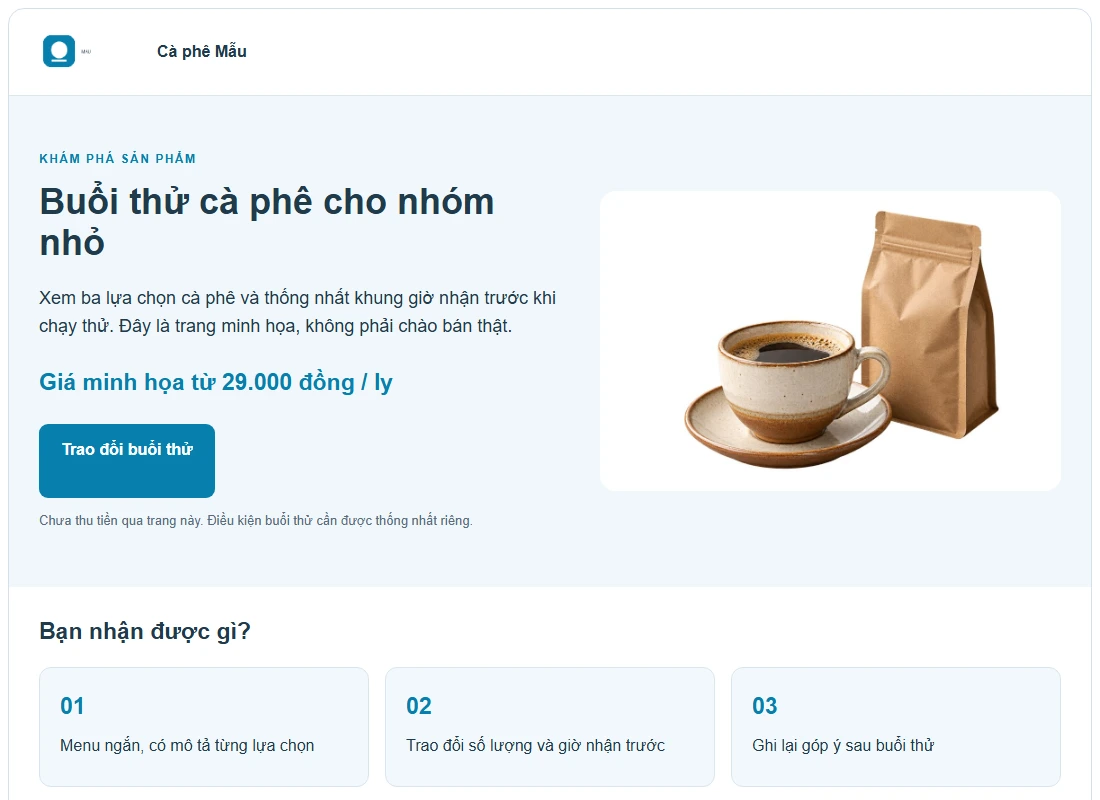 Kết quả minh họa cho Tạo landing page miễn phí