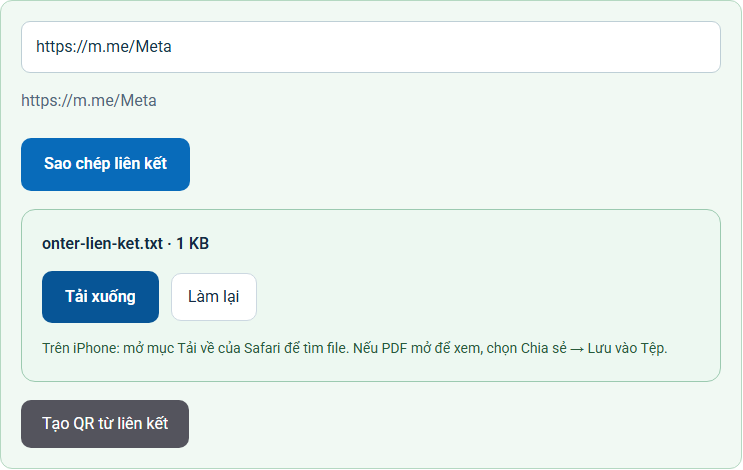 Kết quả minh họa cho Tạo link Messenger