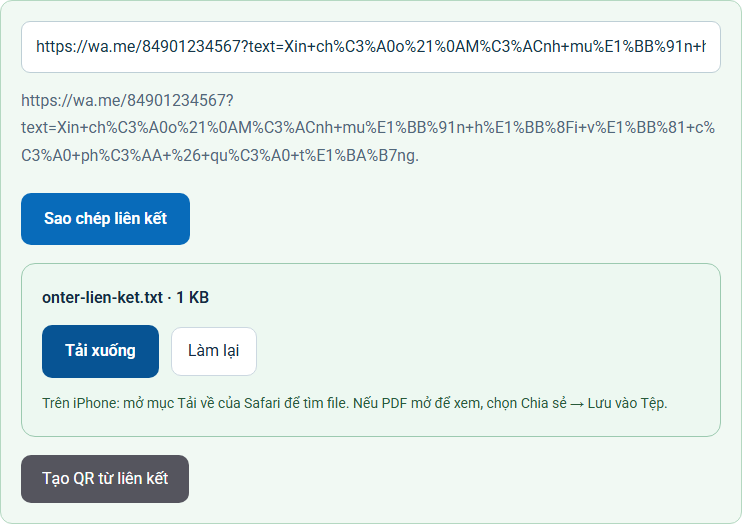 Kết quả minh họa cho Tạo link WhatsApp
