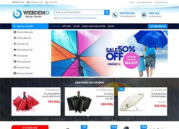 Mẫu website Áo mưa