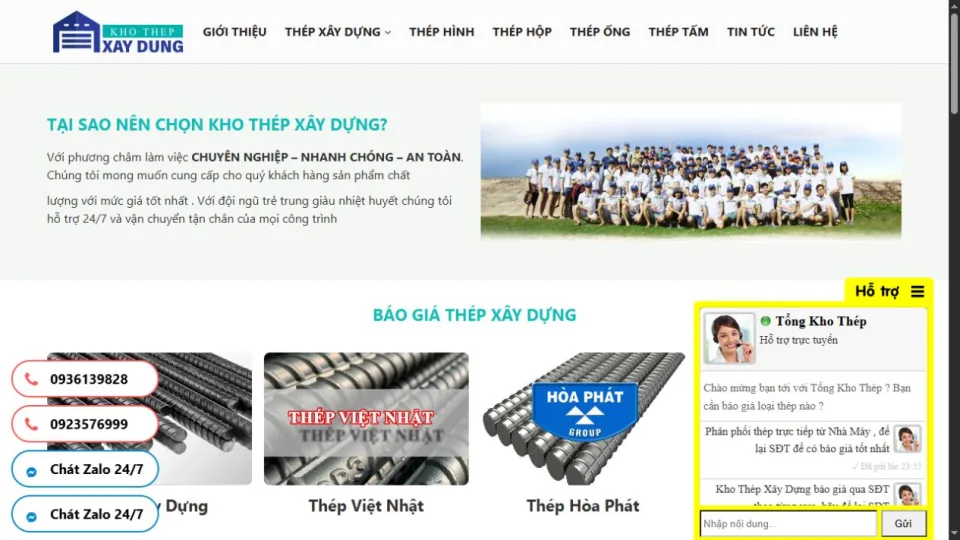Giao diện Kho Thép Xây Dựng