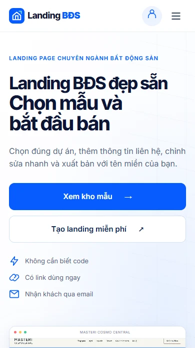Cùng website LandingBĐS trên mobile