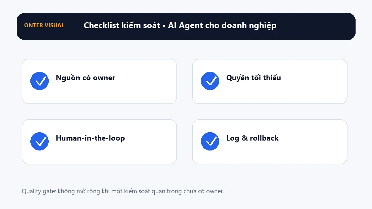 Checklist kiểm soát khi triển khai ai agent cho doanh nghiệp