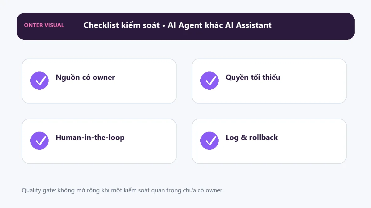Checklist kiểm soát khi triển khai ai agent khác ai assistant
