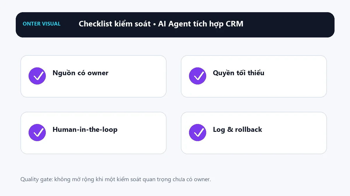 Checklist kiểm soát khi triển khai ai agent tích hợp crm