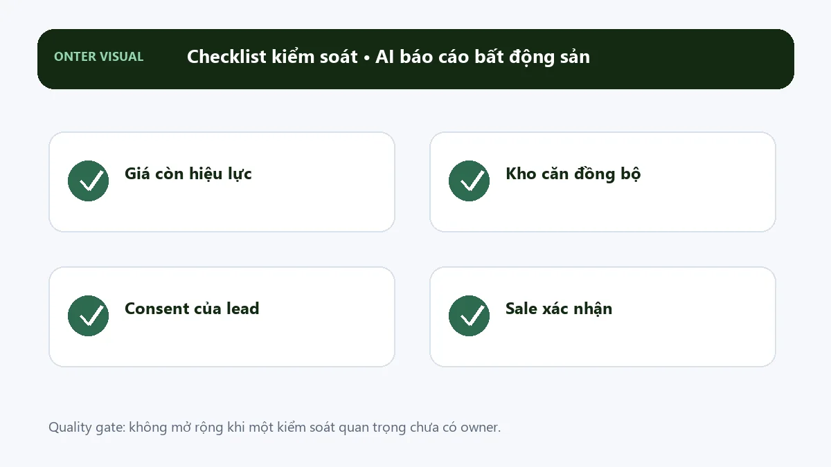 Checklist kiểm soát khi triển khai ai báo cáo bất động sản