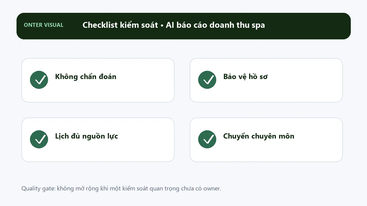 Checklist kiểm soát khi triển khai ai báo cáo doanh thu spa