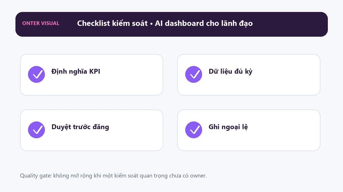 Checklist kiểm soát khi triển khai ai dashboard cho lãnh đạo
