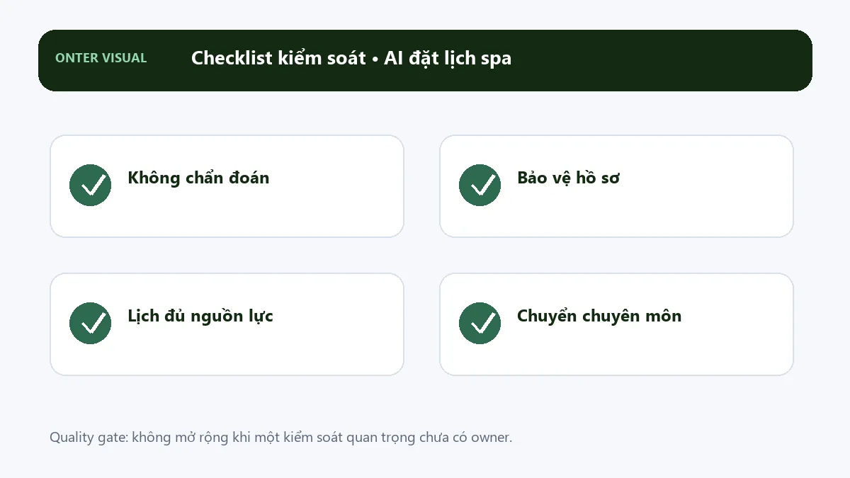 Checklist kiểm soát khi triển khai ai đặt lịch spa