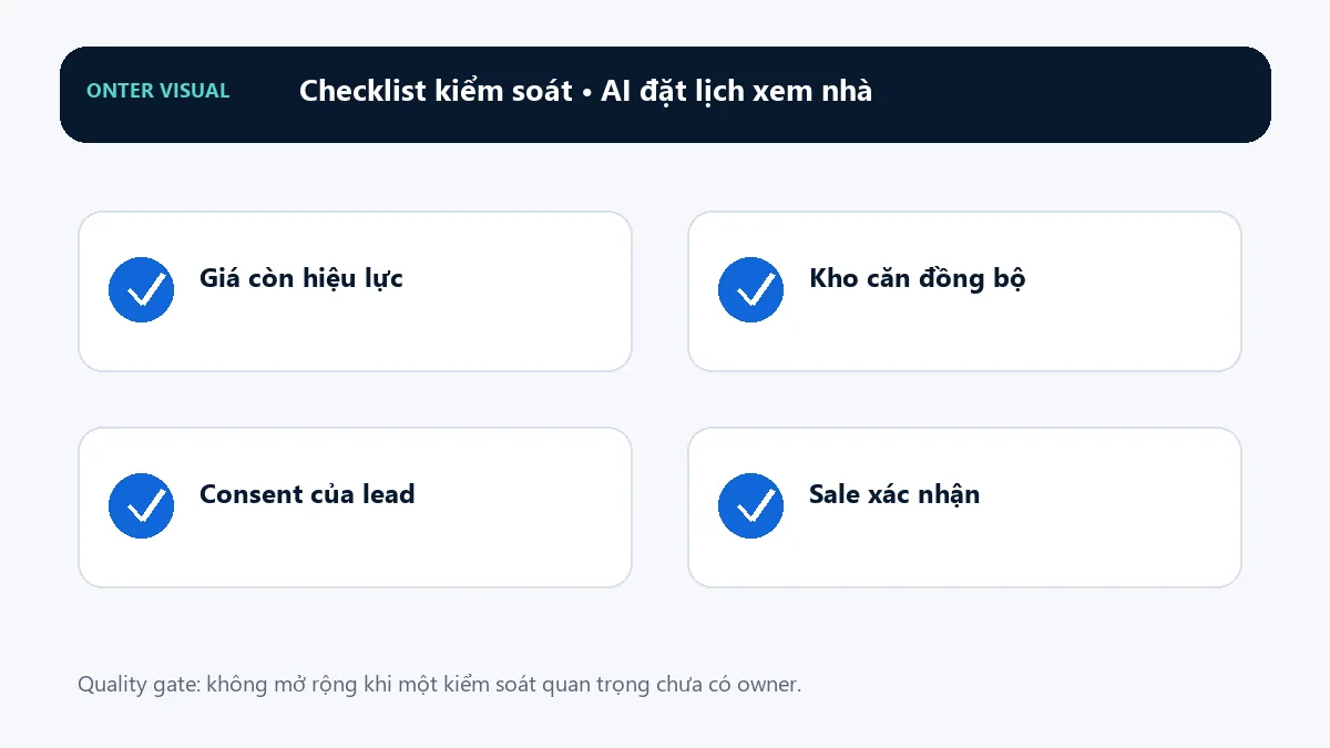 Checklist kiểm soát khi triển khai ai đặt lịch xem nhà