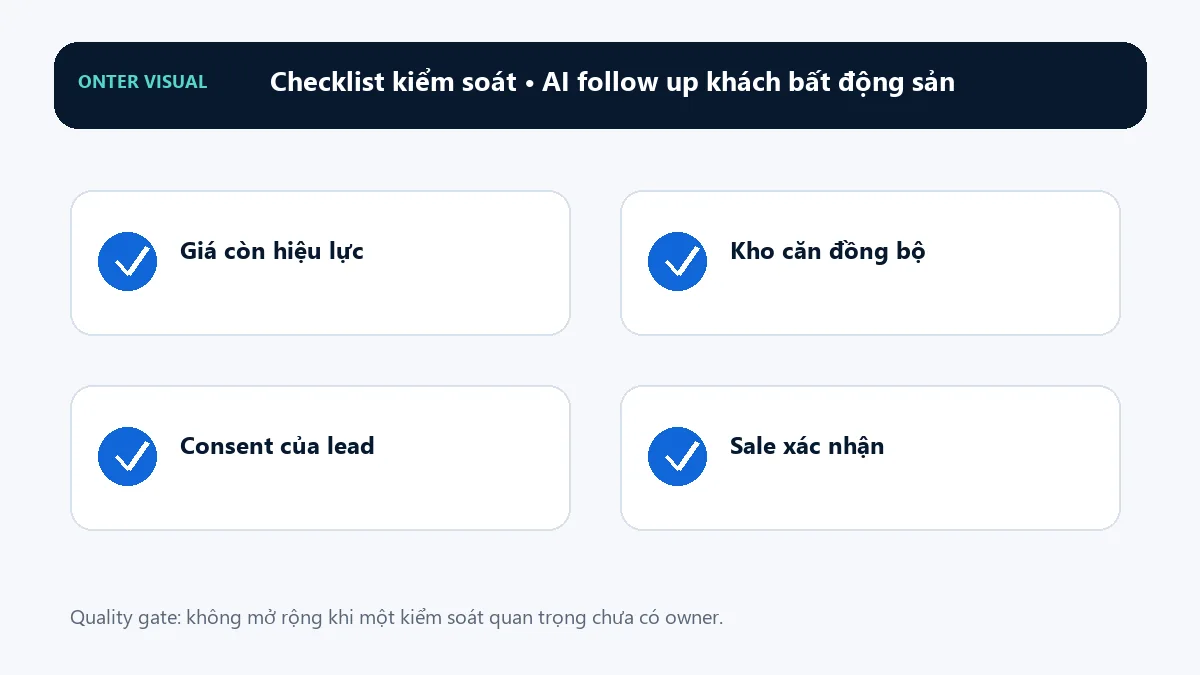 Checklist kiểm soát khi triển khai ai follow up khách bất động sản