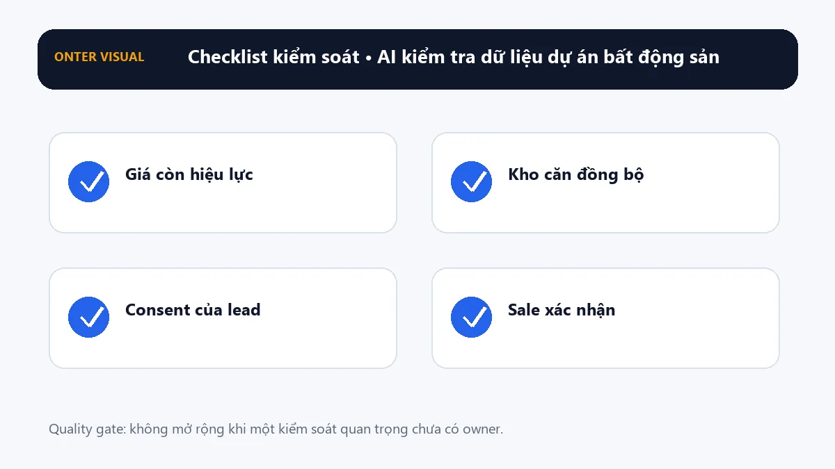 Checklist kiểm soát khi triển khai ai kiểm tra dữ liệu dự án bất động sản