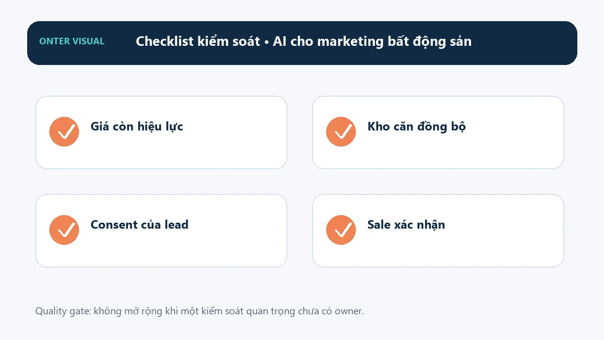 Checklist kiểm soát khi triển khai ai cho marketing bất động sản