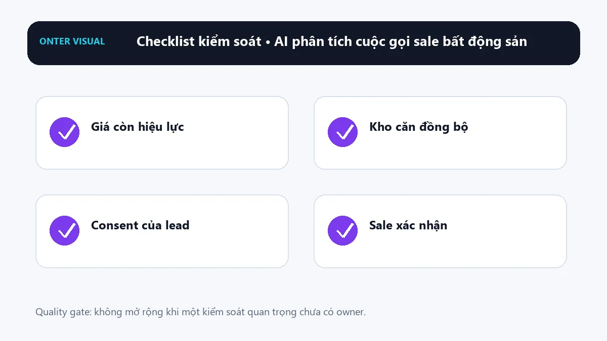 Checklist kiểm soát khi triển khai ai phân tích cuộc gọi sale bất động sản
