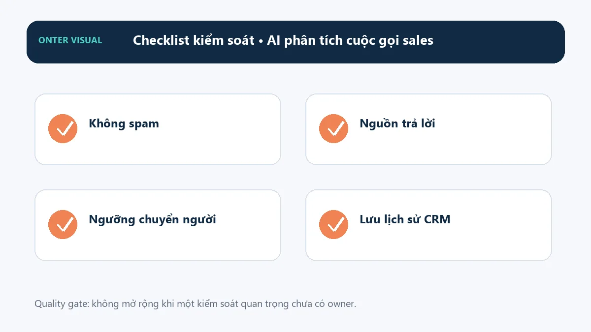 Checklist kiểm soát khi triển khai ai phân tích cuộc gọi sales