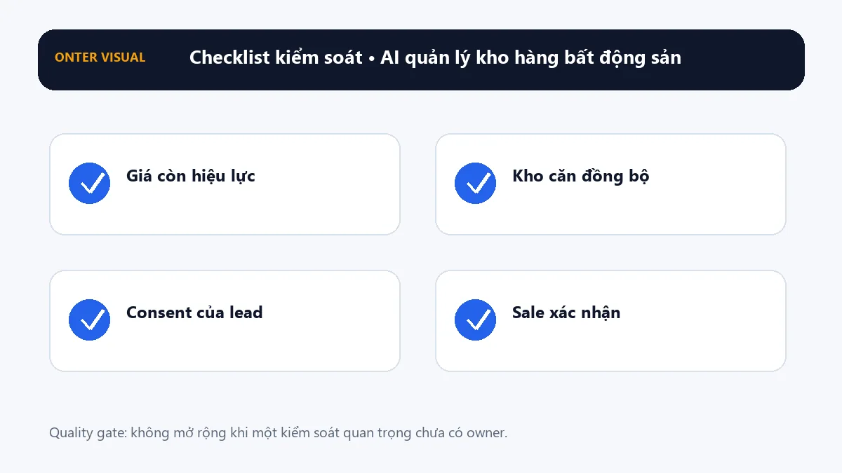 Checklist kiểm soát khi triển khai ai quản lý kho hàng bất động sản
