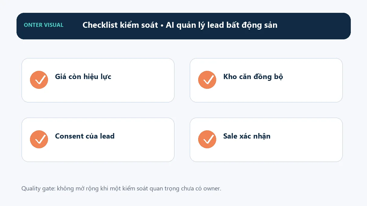 Checklist kiểm soát khi triển khai ai quản lý lead bất động sản