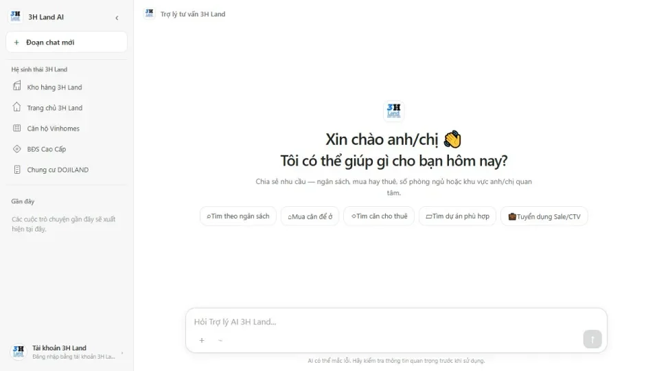 Preview mẫu AI Agent bất động sản 3HLAND