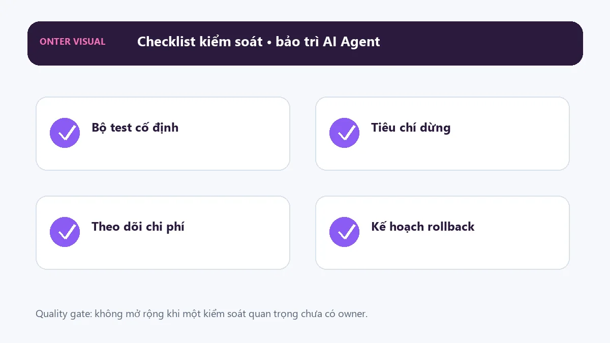 Checklist kiểm soát khi triển khai bảo trì ai agent