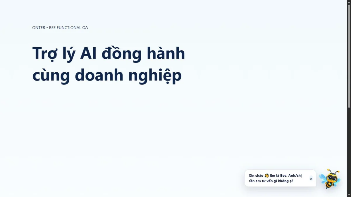 Bee – Trợ lý AI của Onter đang hoạt động trên website Onter.vn