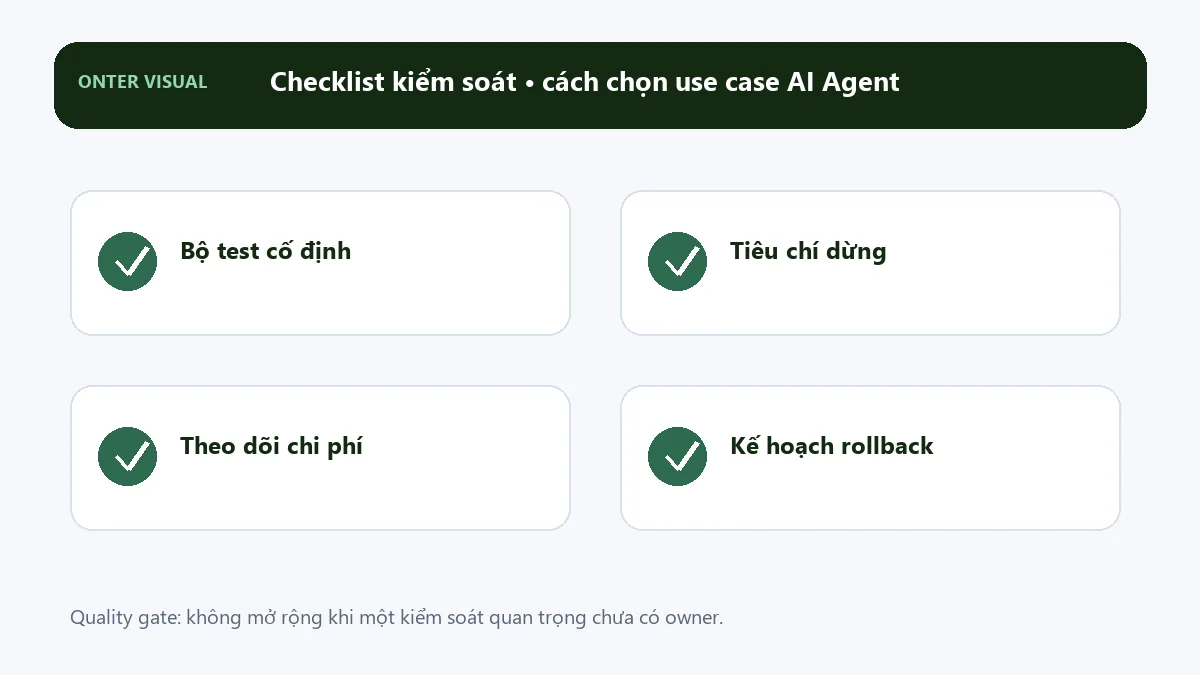 Checklist kiểm soát khi triển khai cách chọn use case ai agent