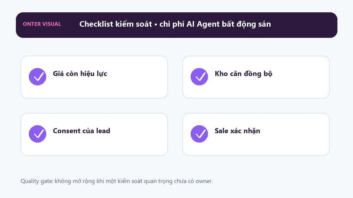 Checklist kiểm soát khi triển khai chi phí ai agent bất động sản