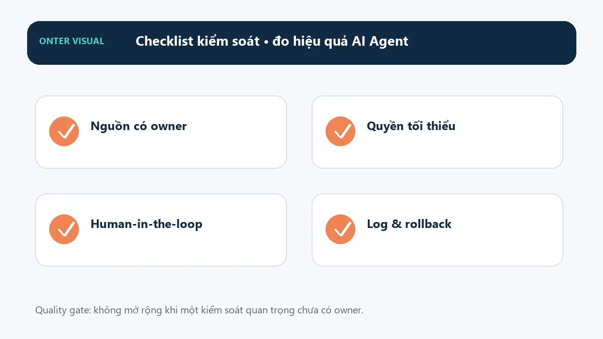 Checklist kiểm soát khi triển khai đo hiệu quả ai agent