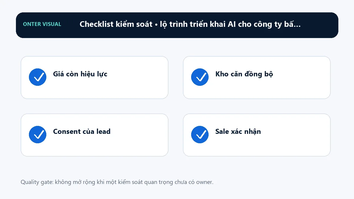 Checklist kiểm soát khi triển khai lộ trình triển khai ai cho công ty bất động sản