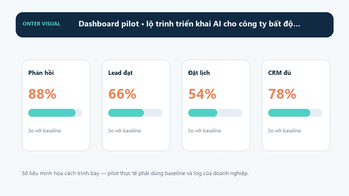 Dashboard KPI minh họa cho lộ trình triển khai ai cho công ty bất động sản
