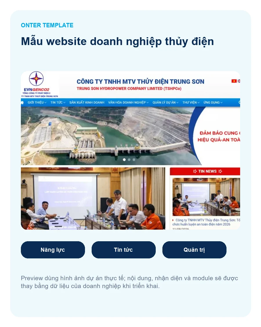 Bố cục và các điểm nổi bật của Mẫu website doanh nghiệp Thủy điện Trung Sơn
