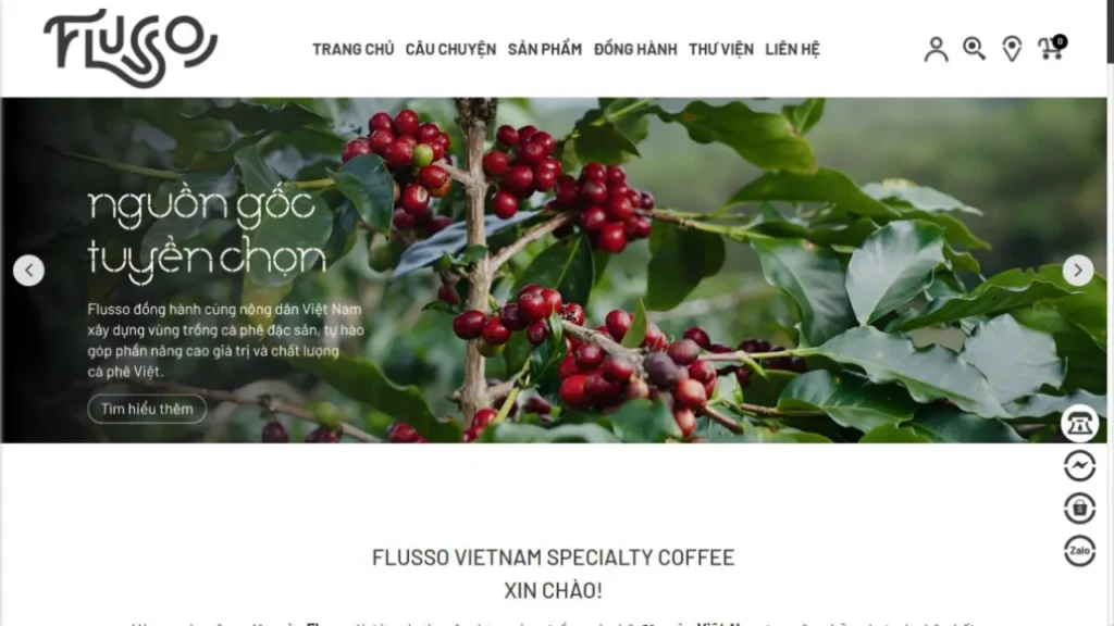 Flusso: đọc một website sản phẩm thật qua thông điệp, điều hướng và liên hệ
