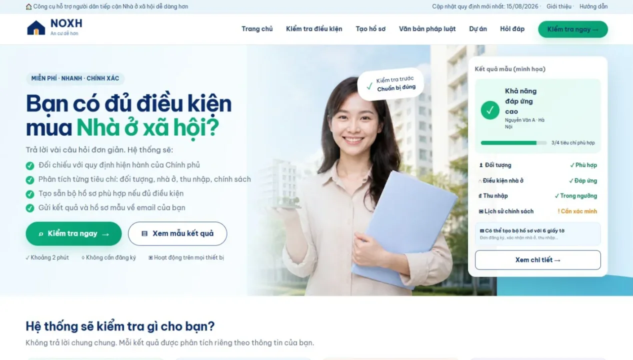 Ảnh chụp giao diện thật NOXH trên desktop