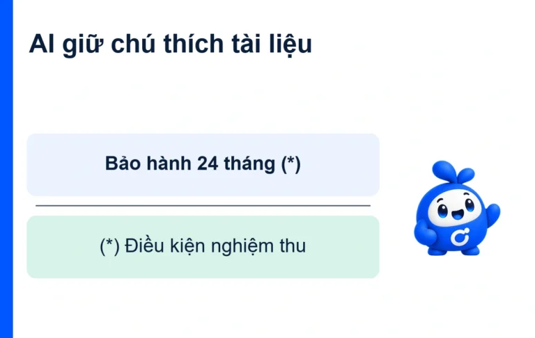 AI giữ chú thích tài liệu: Bảo hành 24 tháng (*); (*) Điều kiện nghiệm thu. Bee Onter ở mép bố cục.