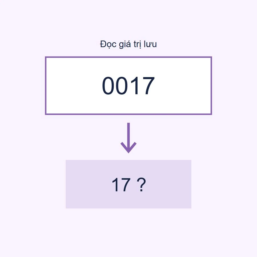 Ô hiển thị 0017 được đối chiếu riêng với giá trị lưu bên dưới để phát hiện định dạng che mất khác biệt
