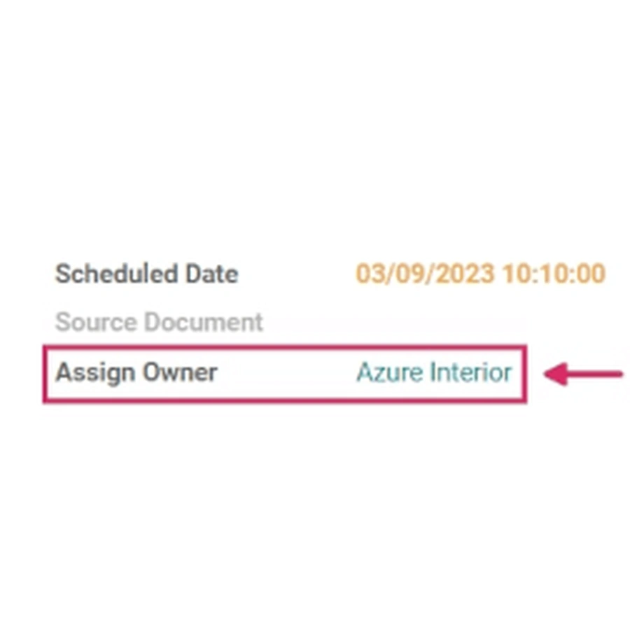 Trường Assign Owner trong phiếu nhận hàng ký gửi ở tài liệu Odoo, với tên demo Azure Interior