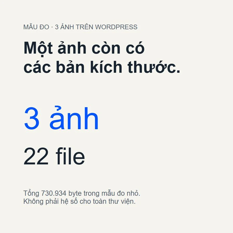 Mẫu đo ba ảnh WordPress tạo 22 file riêng, tổng 730934 byte