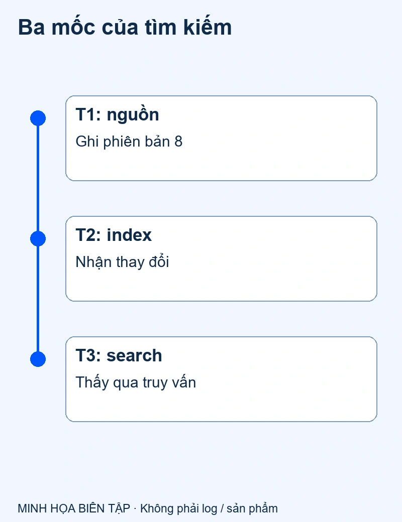 Nguồn ghi xong → yêu cầu lập chỉ mục được nhận → kết quả tìm thấy
