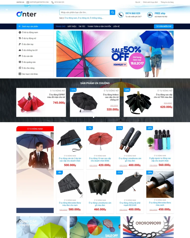 Mẫu website Áo mưa