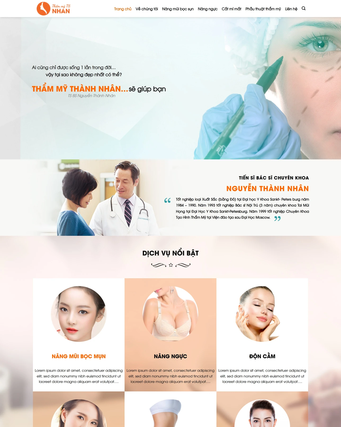 Mẫu website phòng khám thẩm mỹ: Preview Clinic với chân dung nhân sự và các thẻ dịch vụ thẩm mỹ