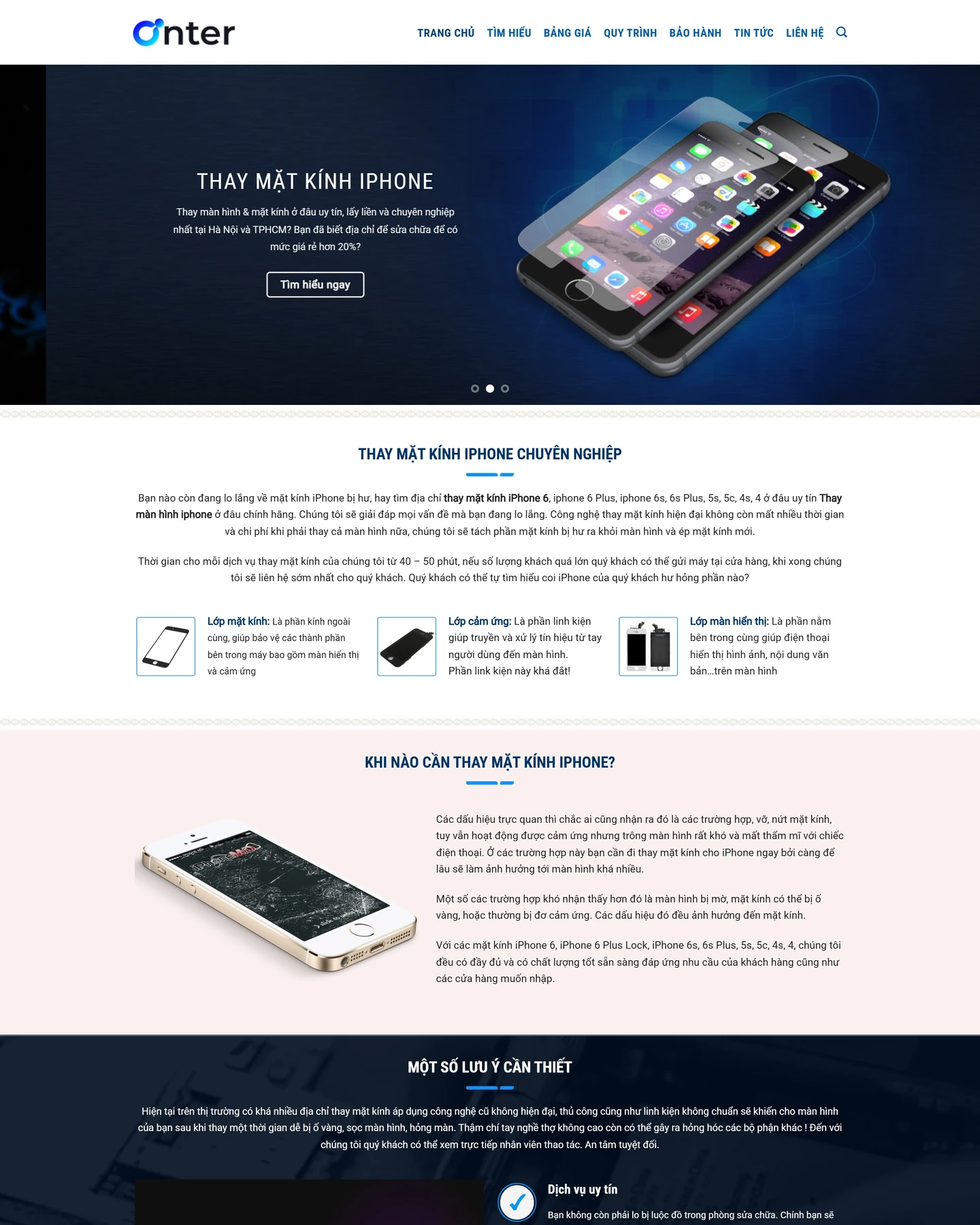 Mẫu landing page sửa chữa điện thoại: Preview Ifix giải thích cấu tạo màn hình và dịch vụ thay mặt kính điện thoại