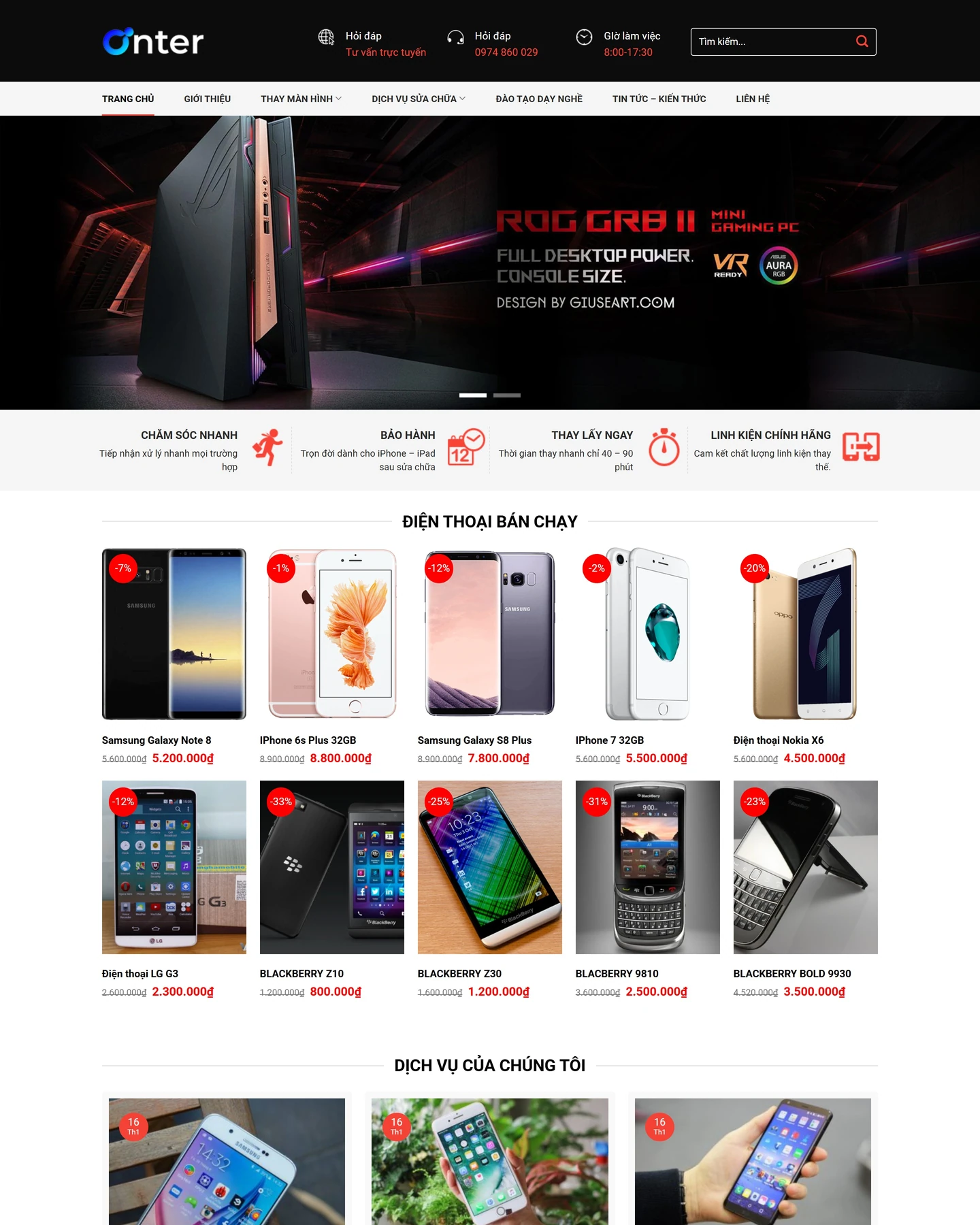 Mẫu website Sửa điện thoại cho lĩnh vực Bán hàng