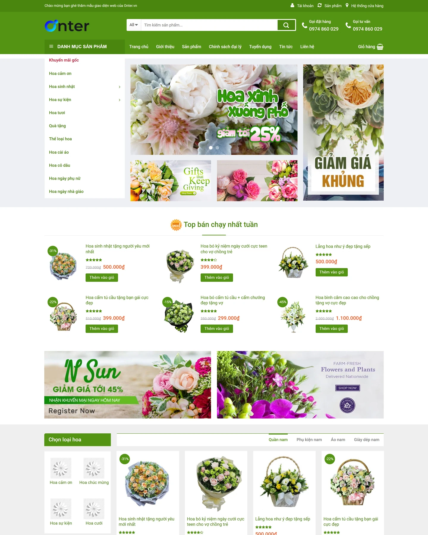 Mẫu website Shop hoa cho lĩnh vực Bán hàng