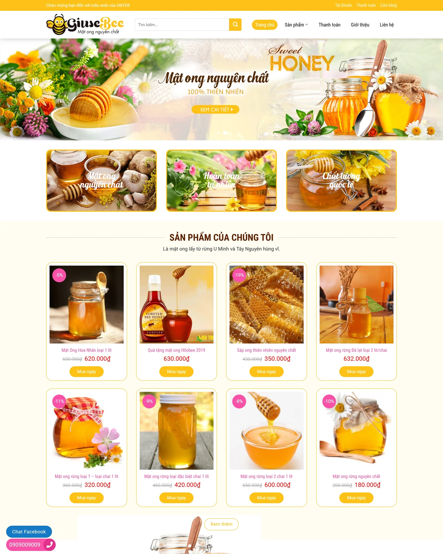 Mẫu website Mật ong cho lĩnh vực Bán hàng