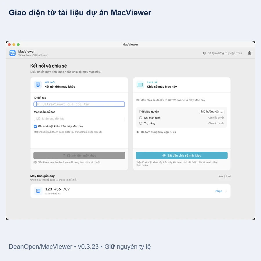 Giao diện MacViewer tiếng Việt, ứng dụng độc lập hỗ trợ UltraViewer cho MacBook
